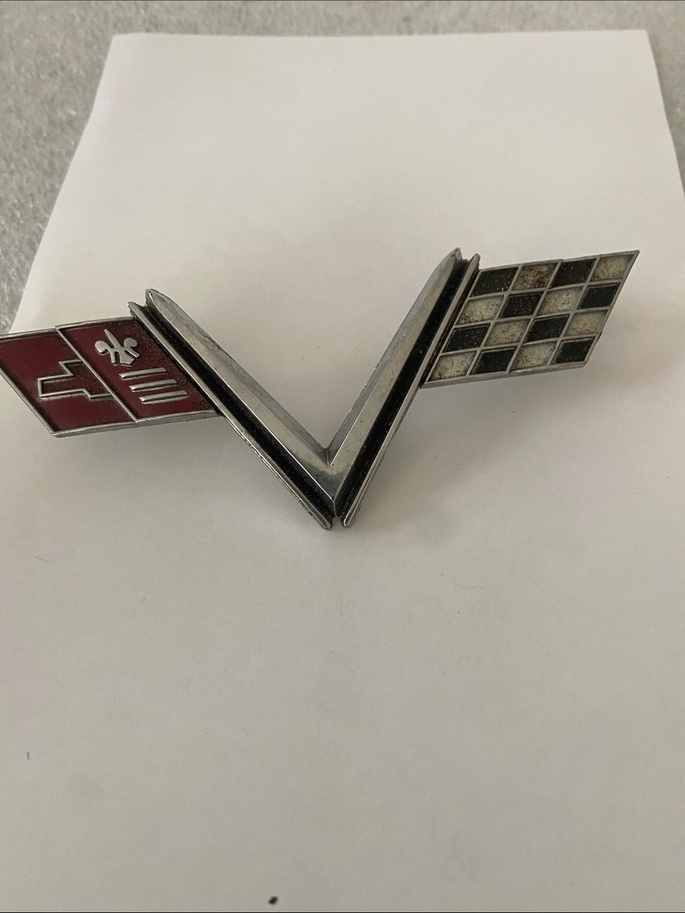 Vintage V-Shield Car Emblem Pin - Silver & Red